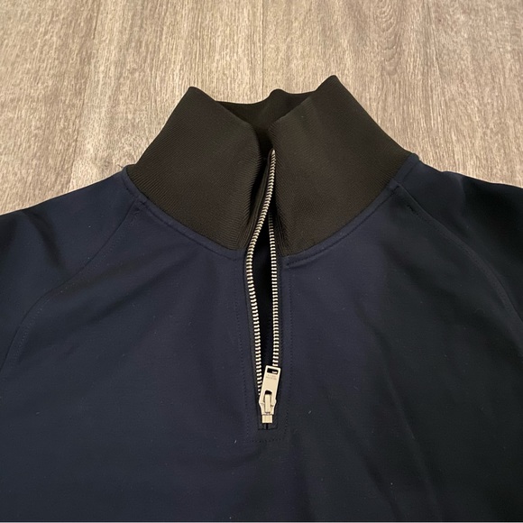 Selected Homme Dark Navy Blue with black trim 3/4 zip sweatshirt - Picture 2 of 9